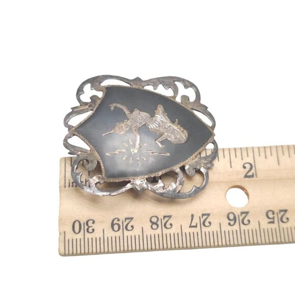 Siam 925 Sterling Silver Niello Ware Hindu Goddess Brooch Pin Open Work Vintage - Picture 4 of 5